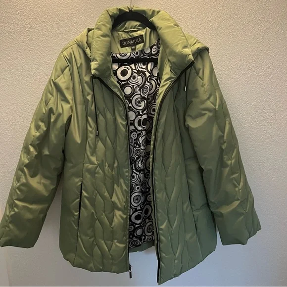 Linea Donatella Olive Green Quilted Puffer Coat - Picture 2 of 5